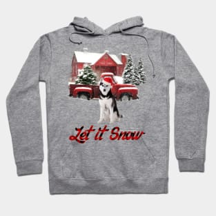 Husky Let It Snow Tree Farm Red Truck Christmas Hoodie